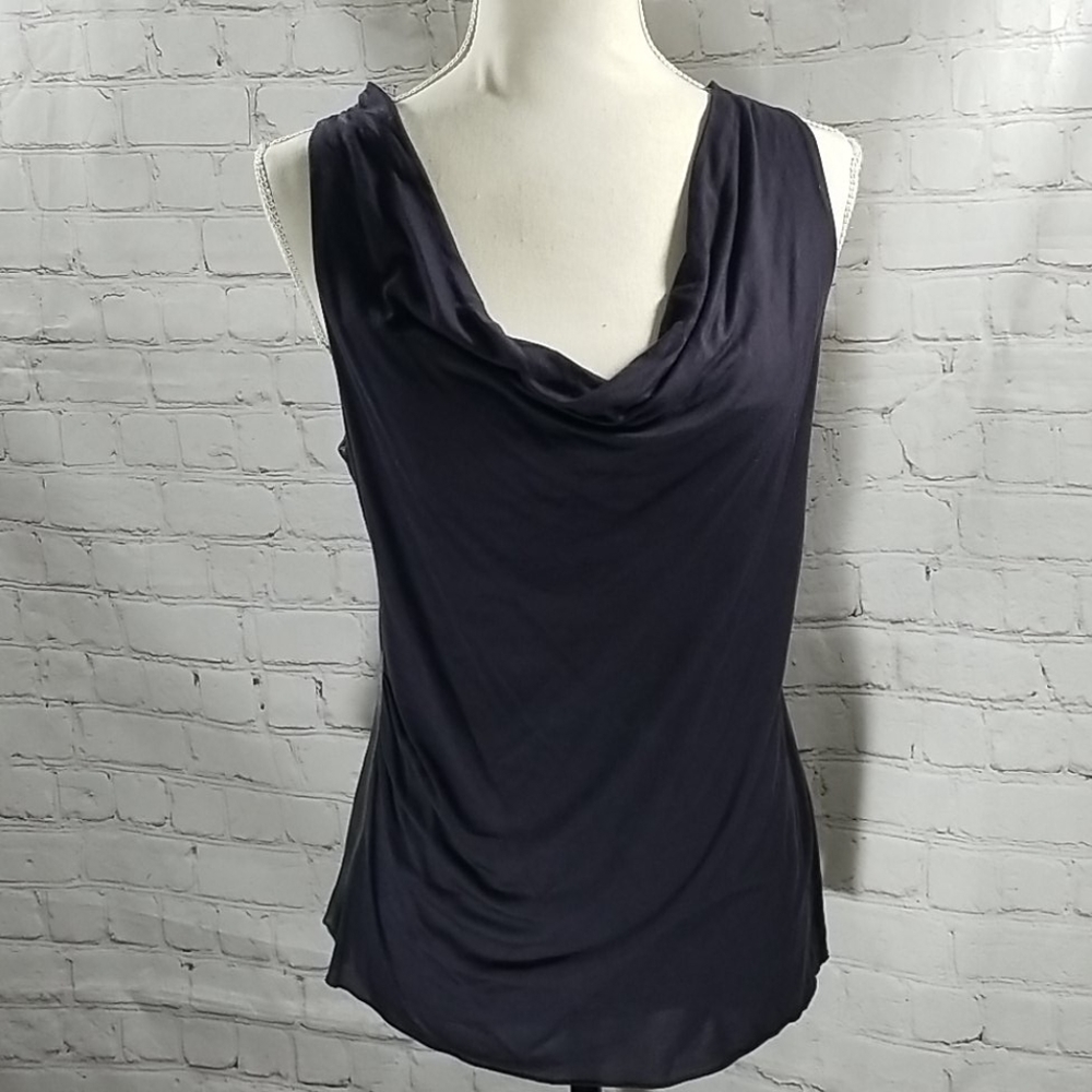 Velvet Navy Blue Drape With Silk Back Top